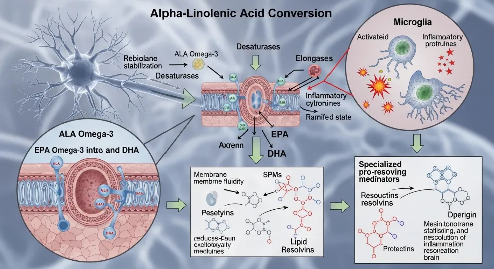 Mechanism 1 ALA Omega-3 → Brain Cell Structure and Neuroinflammation